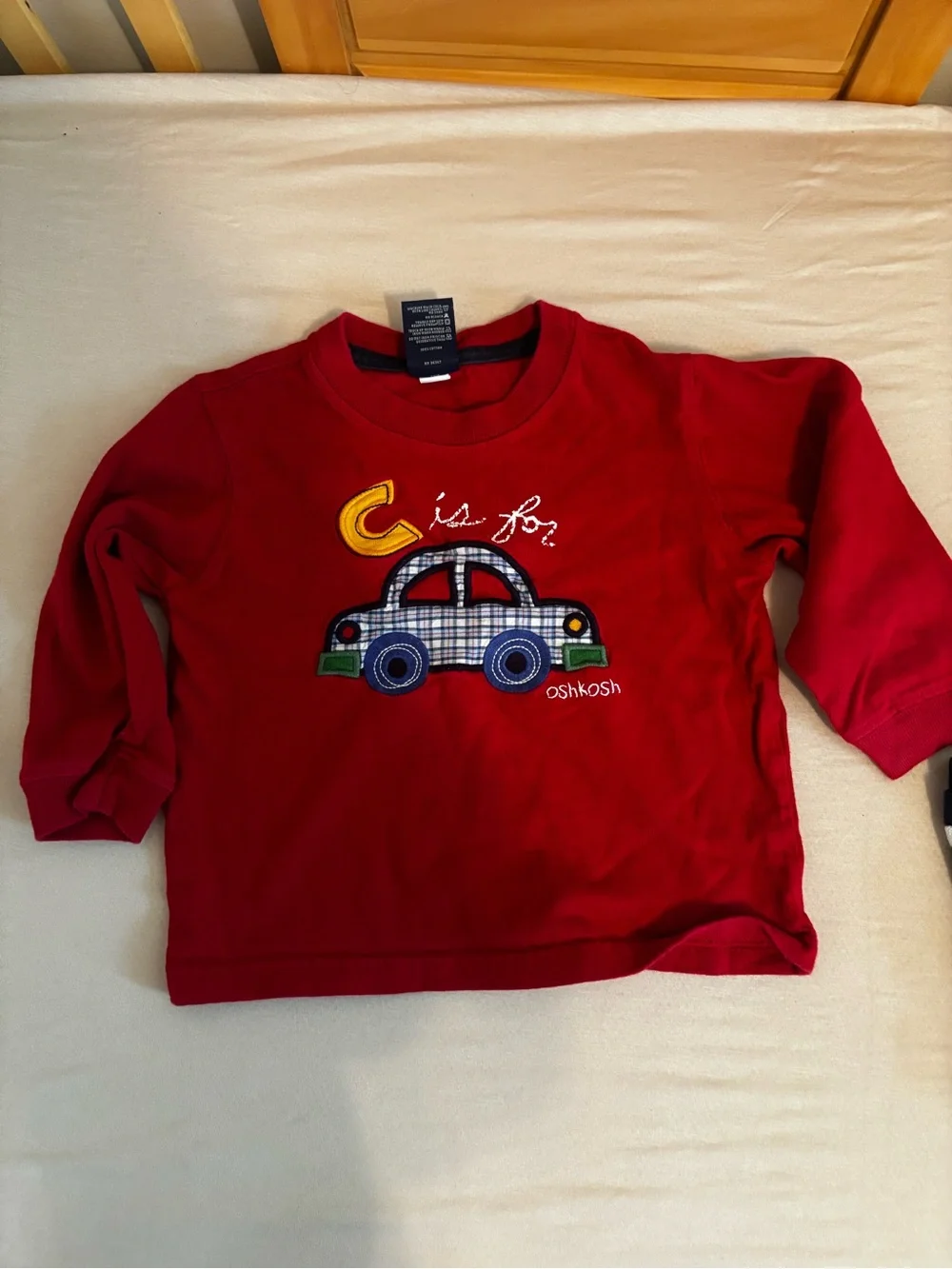 Vintage OshKosh B'gosh Red Long-Sleeve Car Applique Shirt